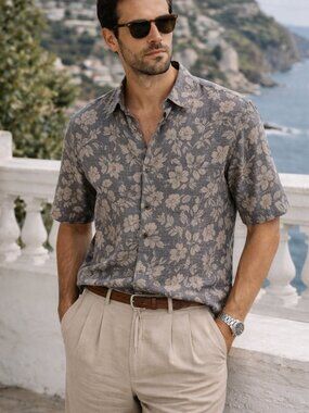 Rodd & Gunn 100% Linen Shirt 2XL Floral Woven In Italy Original Fit